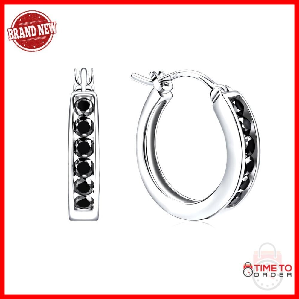 Sterling Silver 18mm Huggie Hoop Earrings with Channel Set Stones